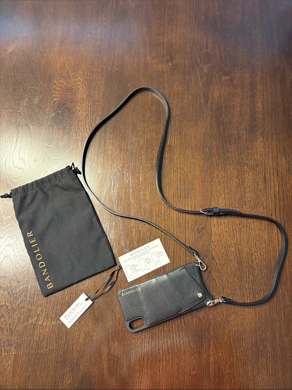 Bandolier Black Pebbled Leather Crossbody Case with Gold Accents iPhone XS Max